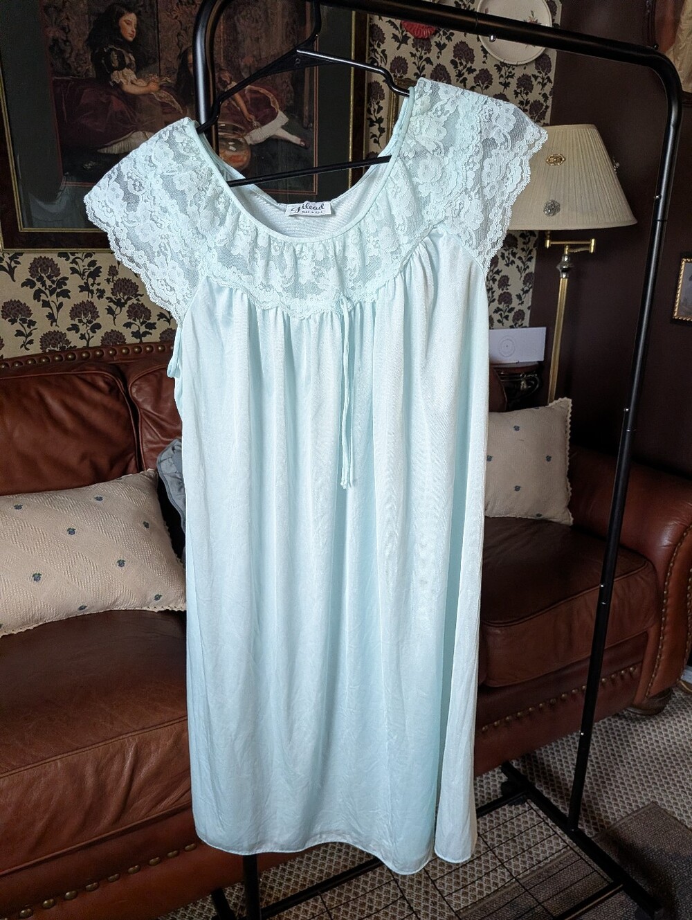 Vintage Lace-Trim Nightgown — Light Mint By Gilead